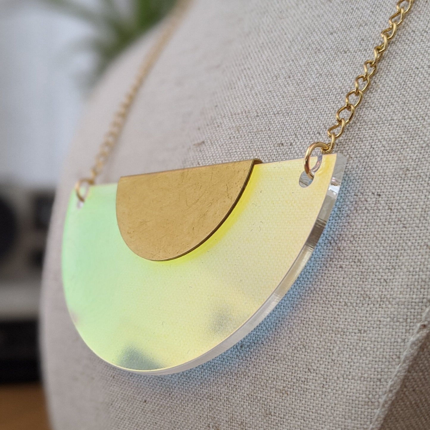 Semi Circle Acrylic & Brass Statement Necklace