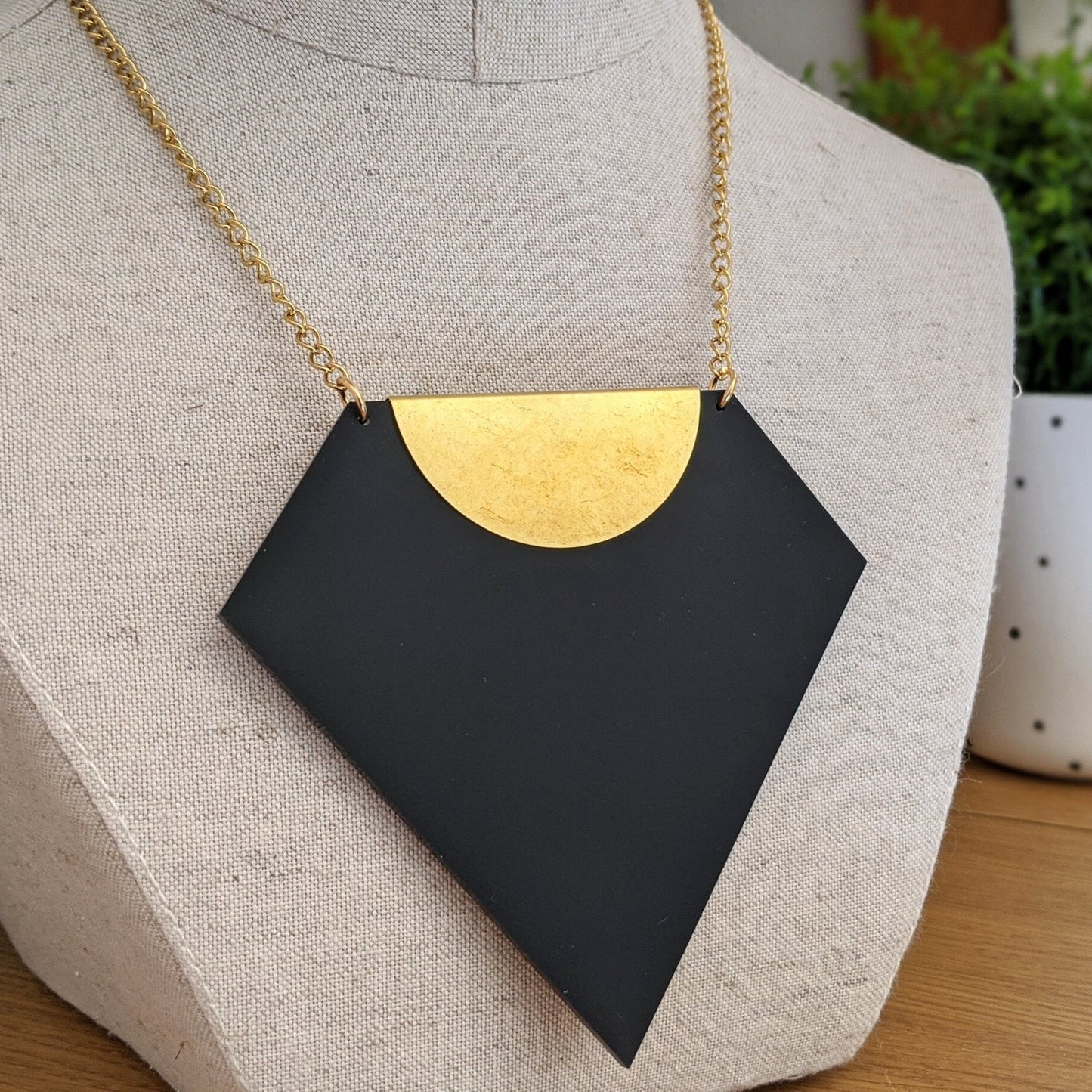 Diamond Acrylic and Brass Statement Necklace