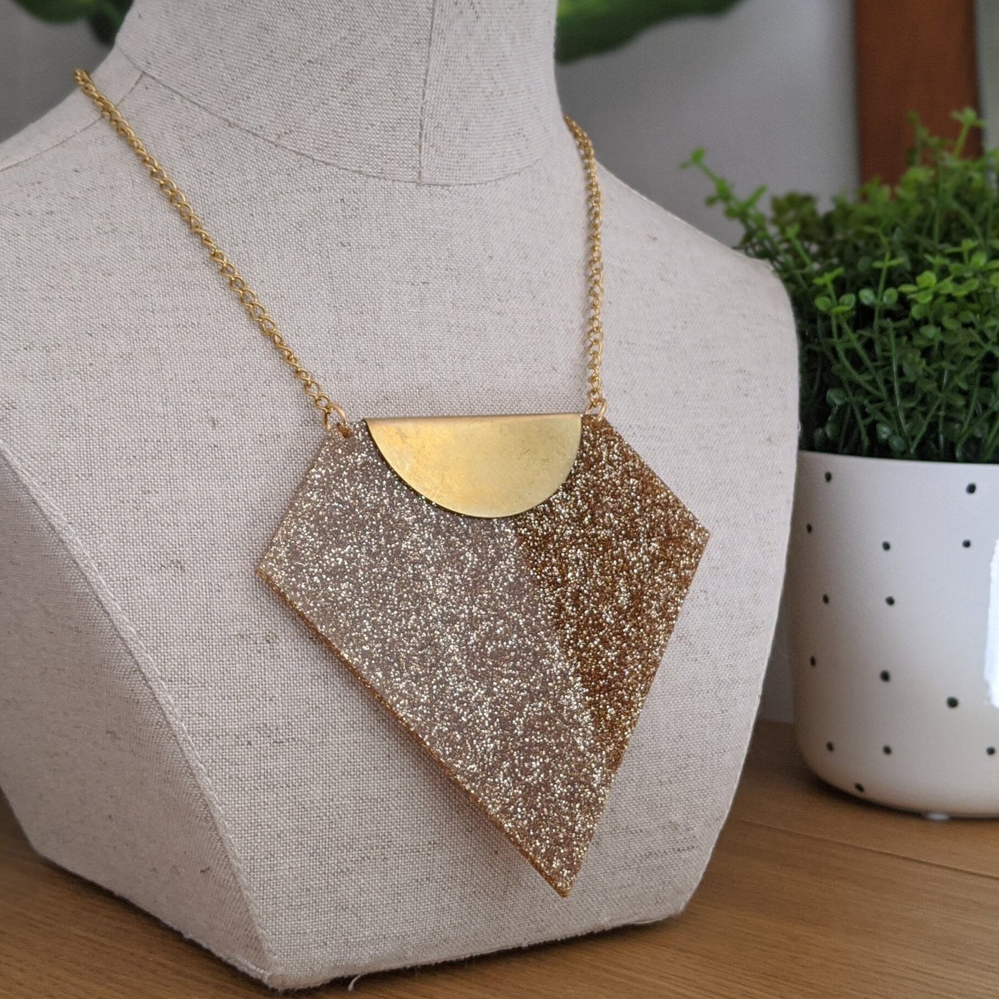 Diamond Acrylic and Brass Statement Necklace