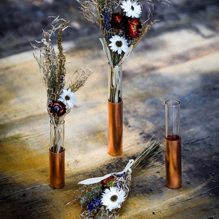 COPPER PIPE FLOWER BUD VASE SET OF 3