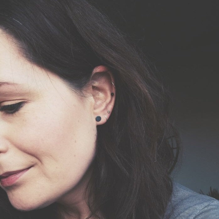 Frosted Black 5mm disc stud Earrings